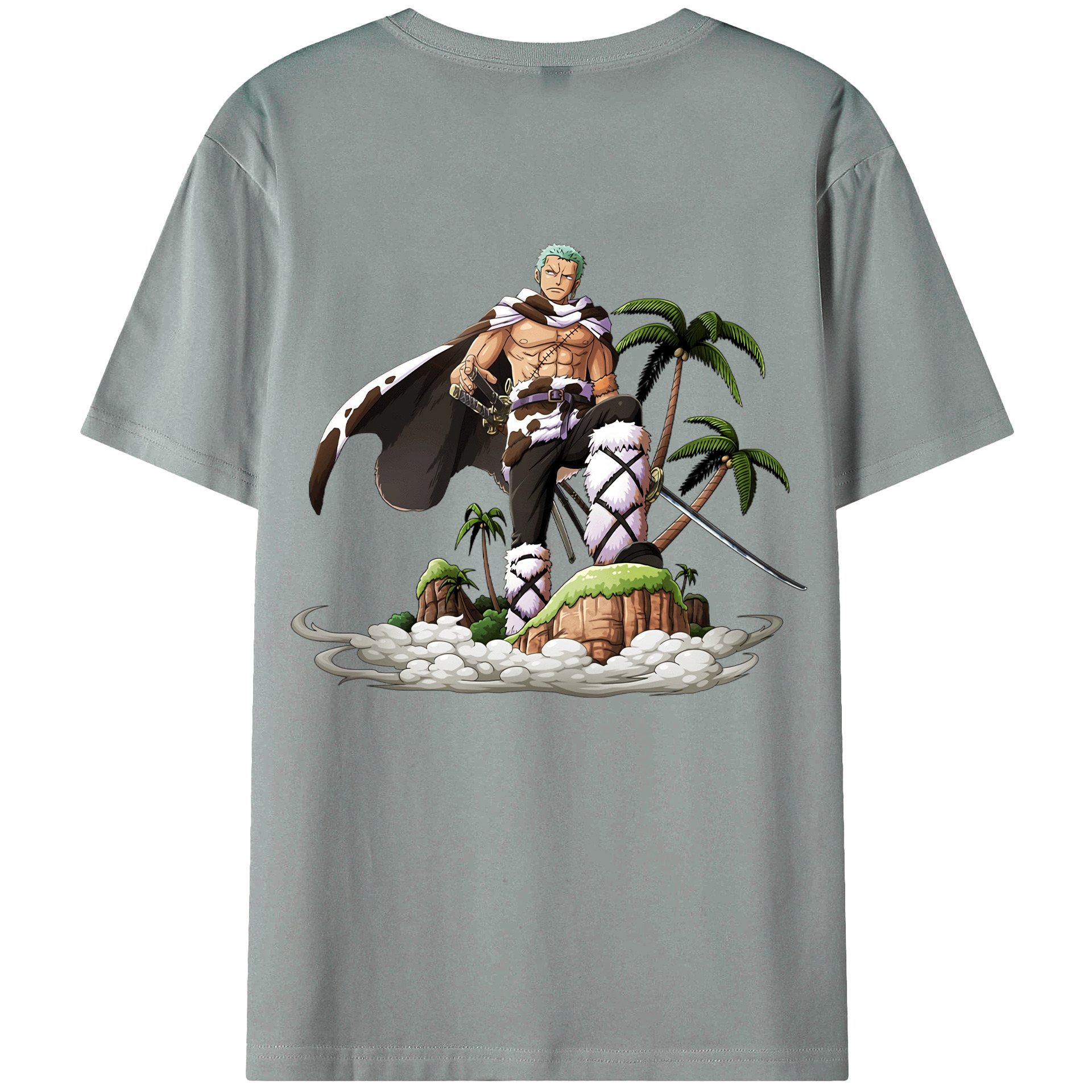ワンピース ロロノア・ゾロ ONE PIECE Roronoa Zoro 綿100％ メンズ半袖Tシャツ（バックプリント） 通気性